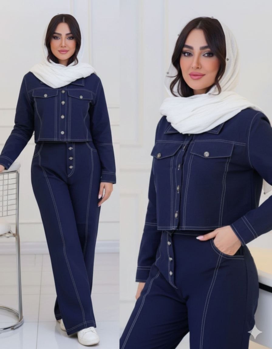ست دوتیکه کت و شلوار جین مدل سلن
