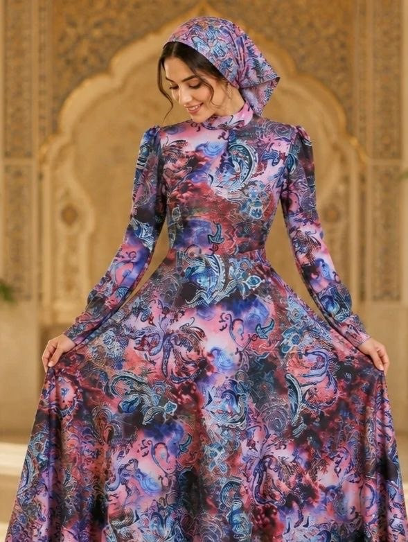 ست دوتیکه پیراهن و مینی اسکارف مدل گلسا