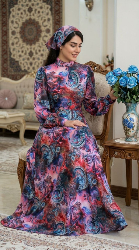 ست دوتیکه پیراهن و مینی اسکارف مدل گلسا